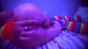 rainbow femboy lost something inside his ass and tries to reach it