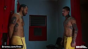 Bearded Hunk Gives Intense Blowjob in SteamyLocker Room Shower Scene