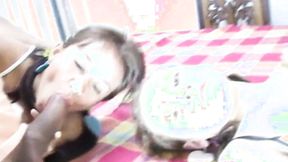 ”Two teens share heavy shaft in dirty POV FFM threeway”