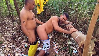 A fat guy fucked his friend in the forest to celebrate Brazil’s victory