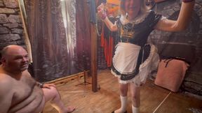 Part 5:- Domina Satana Takes Booboo and Maid Jayne in the Dungeon Before He Goes to Wales.