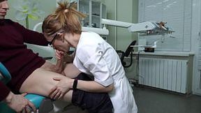 Ukrainian doc's sloppy BJ leaves patient cumming like a fountain in her mouth