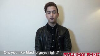 Gay Japanese student interviewed before cumshot solo