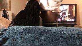 Black girl's eyes roll back as she's fucked hard in the room