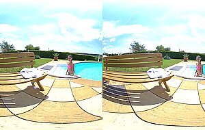 Super teenage keira goes outside, masturbates and has vr sex
