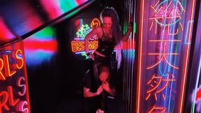 Standing headscissors in neon light