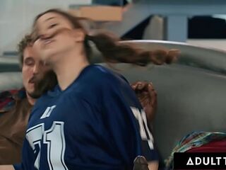 ADULT TIME - Wicked Leana Lovings NEARLY CAUGHT Riding Stepdad's Most good Buddies! OPEN THROAT FACIAL