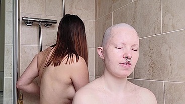The second half of this head shave with scarlotrose . She uses the safety razor to get my had super smooth while we keep chat...