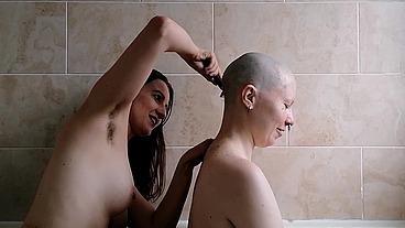 The second half of this head shave with scarlotrose . She uses the safety razor to get my had super smooth while we keep chat...