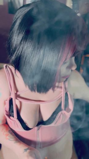 Cute Goth Tina Snua Tip To Tails 2 Cigarettes - Chain Smoking BBW Emo - OMI OME Snap Inhales Drifts   Clip 1