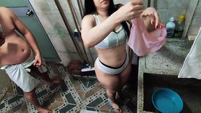 my step-cousin records me while I wash my panties