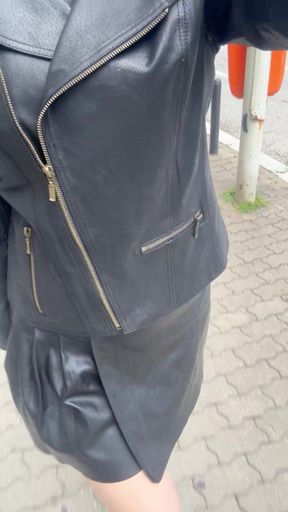 Leather jacket and skirt