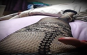 Body stocking play with vibrating vibrator rabbit