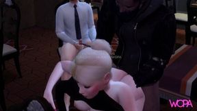Cuckold masturbates while BBC fucks his blonde wife in the restaurant