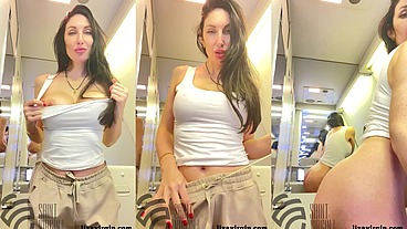 A porn star liza Virgin fucked herself on a plane