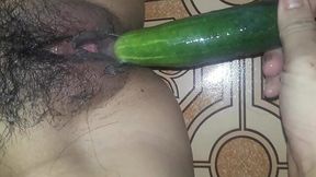 Fucking her pussy with a cucumber is such a fun way to masturbate