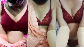Indian Gay Crossdresser Bottom Gaurisissy feeling horny for sex in silky saree with heavy jwellery real homemade sex