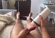 Testing my new automatic masturbator in bed (POV)