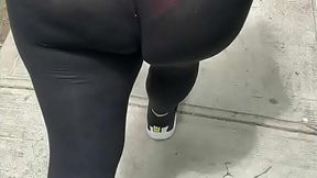 See-through spandex reveals wife's peach panties