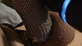 Baby Mistress makes him Cum wearing new Chainmail Cage for first time