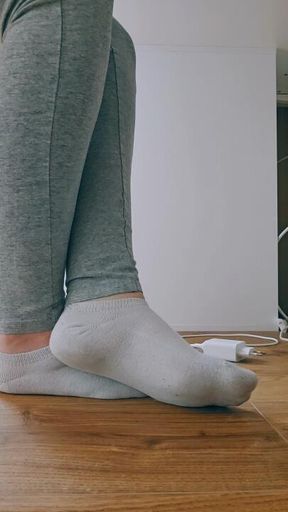 POV: Watch my feet ignore you from under the desk in white socks and leggings