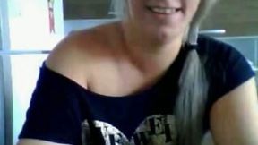 Pretty light haired girlie works on webcam and flashes her big boobies