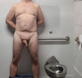 Solosexual Old Man Stripped and Masturbating in Men&#039;s Room