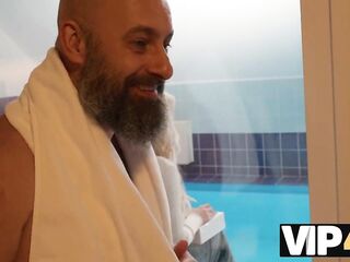 VIP4K. A Blond with a nice-looking body enjoys Sex with her Boyfriend's Dad in the Pool