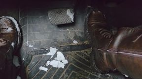 Traffic driving in tall boots