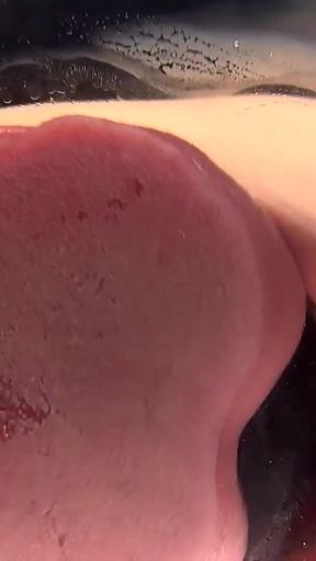 POV Drooling Tongue Kisses on Glass - Reia Hoshino Falls From Rich Girl Princess to Spit Feral, Still in Her College Uniform.