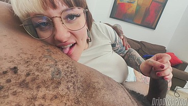 Split Tongue Goth PAWG Pennie Layne Loved Licking His Nipples While Jerking Him Off!!