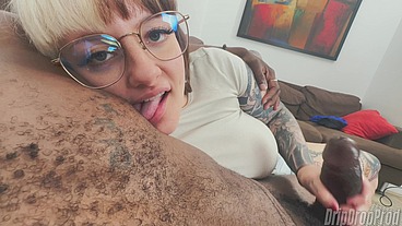 Split Tongue Goth PAWG Pennie Layne Loved Licking His Nipples While Jerking Him Off!!