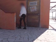 Wife masturbates until she cums behind a public beach near people walking