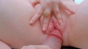 rubbing her cunt until the very wet oyster opened