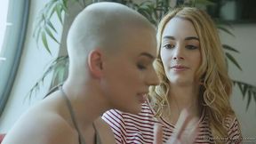 Bald headed dyke Riley Nixon finger fucking and licking tasty GF's pussy