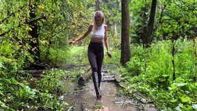 Authentic Christian Louboutin over the knee boots in mud and swamp, high heels boots in mud