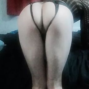 sissy crossdresser bending over in new lingerie panties