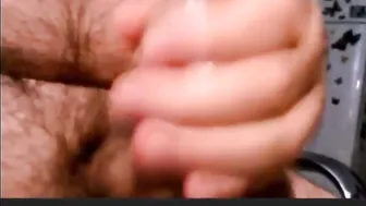 Hairy Argentinian daddy bear strokes his cock and cums