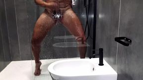 AMATEUR HOT SHOWER   FOAMY BIG COCK - ALL NAKED IN SHOWER JERK OFF
