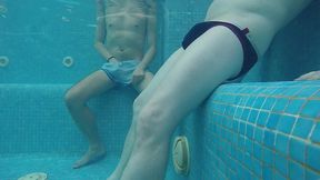 amateur pale skin redhead guy with hot smooth bum caught playing underwater in a public jacuzzi with a twink and then exposing his hairless ass alone - full version