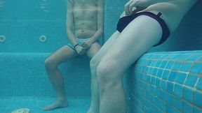 amateur pale skin redhead guy with hot smooth bum caught playing underwater in a public jacuzzi with a twink and then exposing his hairless ass alone - full version