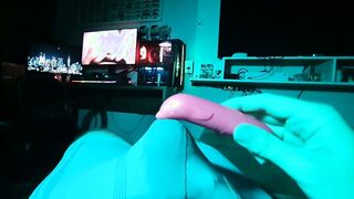 College-Couple goes wild with three massagers in lingerie, cumming in a box, wearing pants, and getting off with a big d