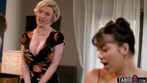 Mature step mom helps step son to stay pure by teaching him anal sex