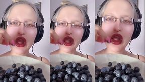 ASMR Blueberry Eating - Lipstick Fetish, ASMR, Eyeglasses, Giantess