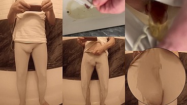 I couldn't hold it - wetting myself in gym outfit - front view and POV