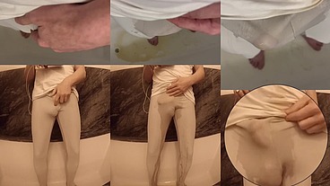 I couldn't hold it - wetting myself in gym outfit - front view and POV