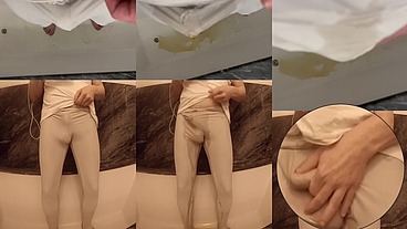 I couldn't hold it - wetting myself in gym outfit - front view and POV