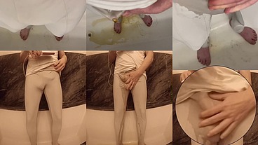 I couldn't hold it - wetting myself in gym outfit - front view and POV