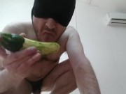 Straight guy ass fuck with zucchini then licks and eats it (courgette anal)