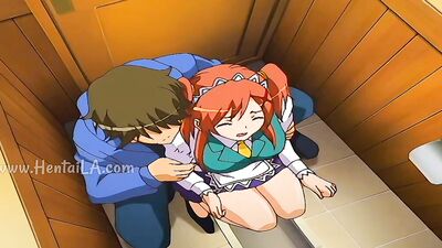 Purple-haired cutie and foxy redhead get naughty in a cafe